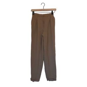 Ann Taylor Lined High Waisted Cuffed Hem Tan Nude Trouser Straight Leg Pants 23"